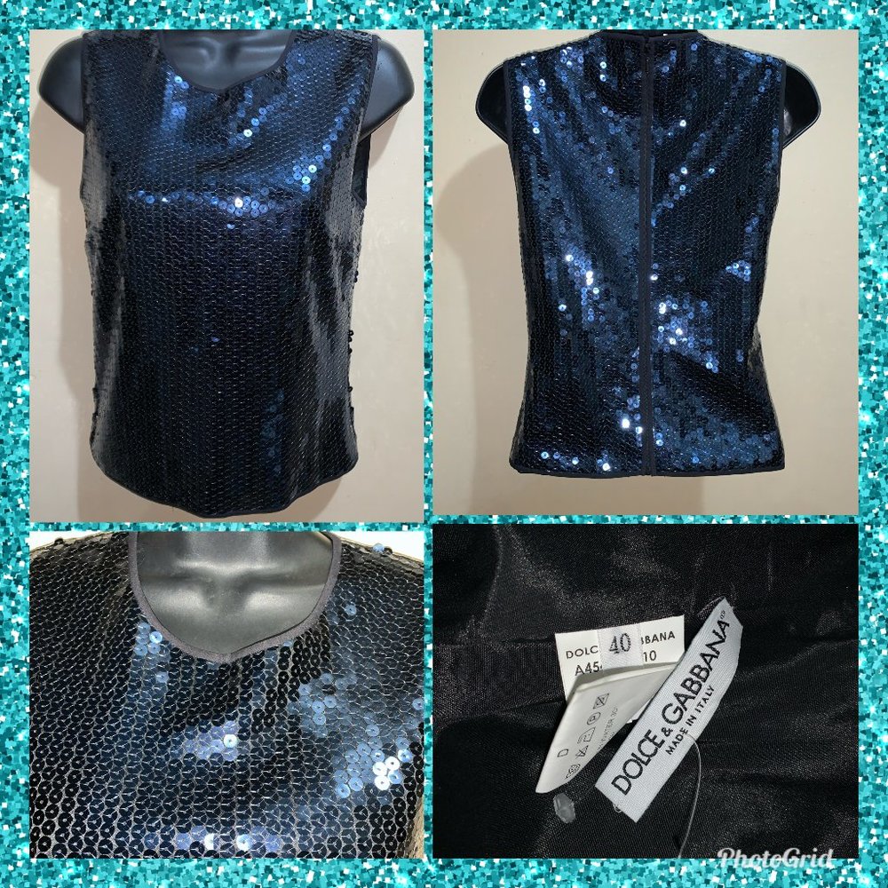 Dolce & Gabbana Sequin Top SZ 40 MIDNIGHT